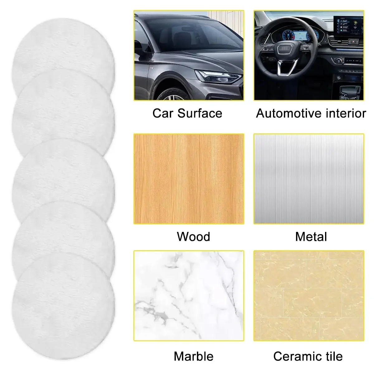 4/5 Inch Wool Buffing Pad Kit 8 Pcs with Backing Pad and M10 Adapter Attachment Cordless Screwdriver Angle Easy Interchangeable