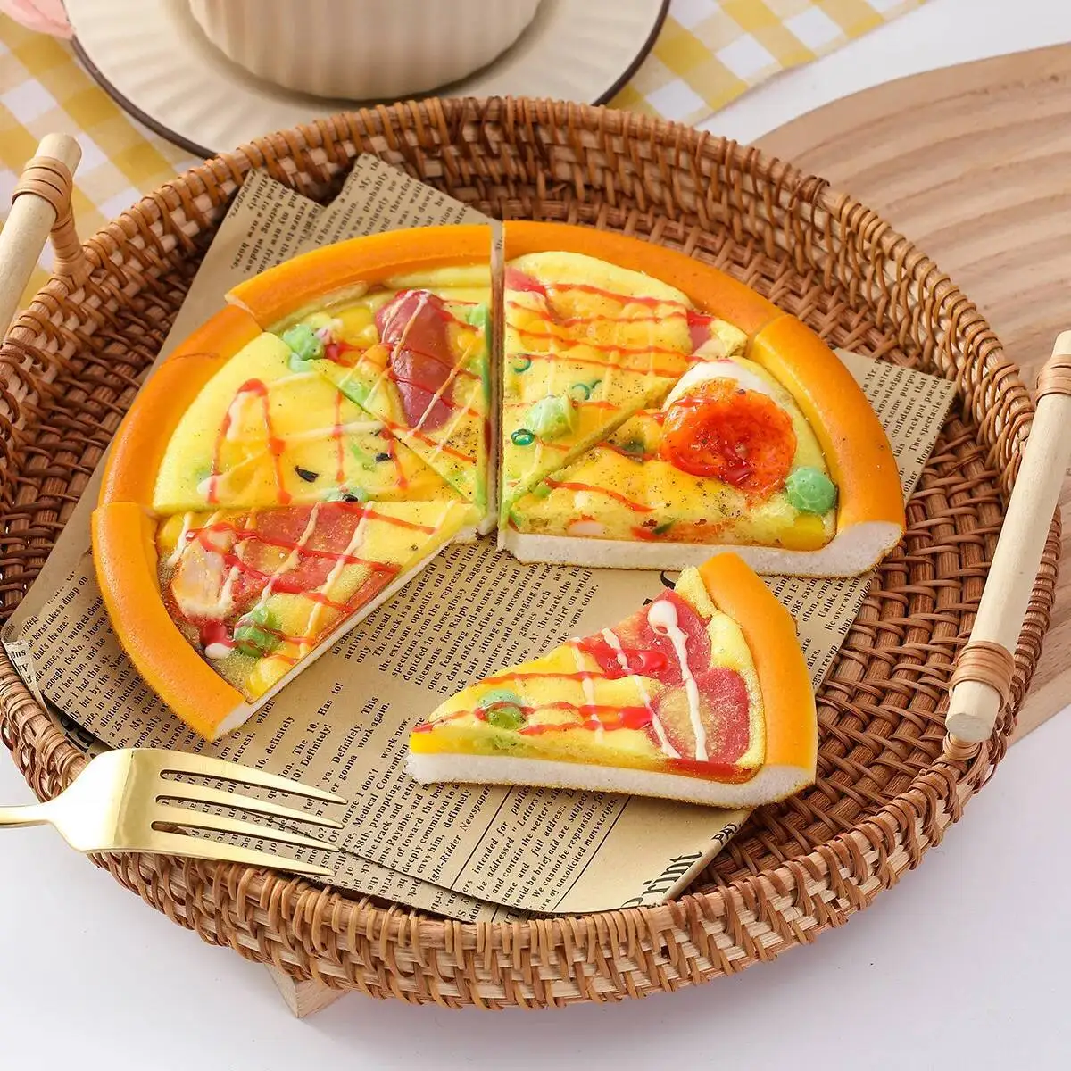 

Artificial Shrimp Pizza Bacon Sausage Fake PU Refrigerator Stickers Food Western Simulation Decorations Home Decor 8Pc/Lot