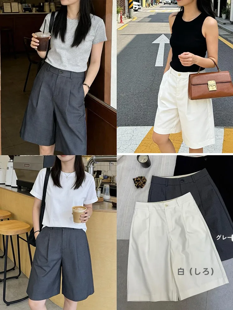 

Шорты-бермуды женские с высокой талией, широкими штанинами, свободного кроя, в минималистичном стиле, для весны и лета