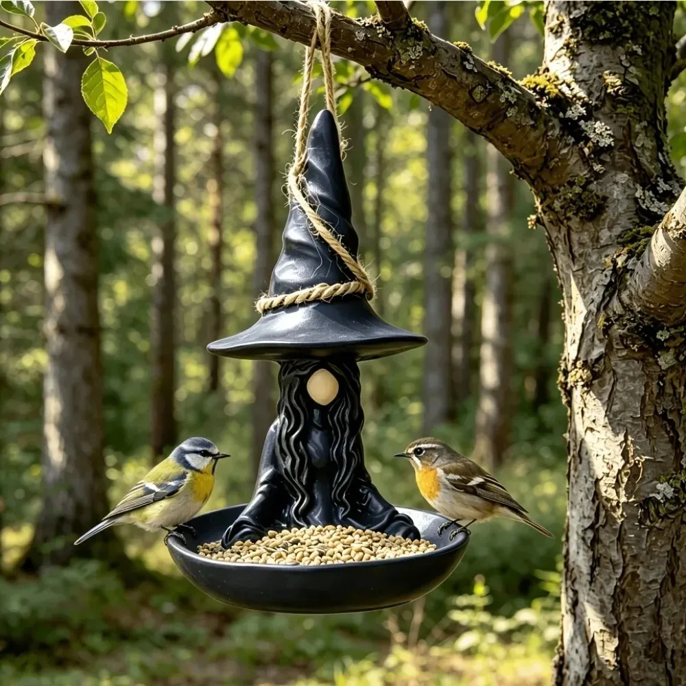 Witch Statue Hanging Bird Feeder Farmhouse Garden Decoration Suitable Outdoor Courtyard Terrace Halloween Courtyard Decoration