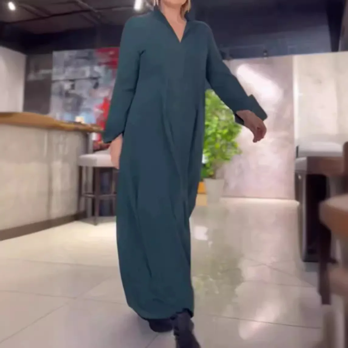 2024 Autumn Winter Solid Fashion Dress Female Elegant Long Sleeve Office Maxi Dresses Casual Women Loose Hem Pullover Robe