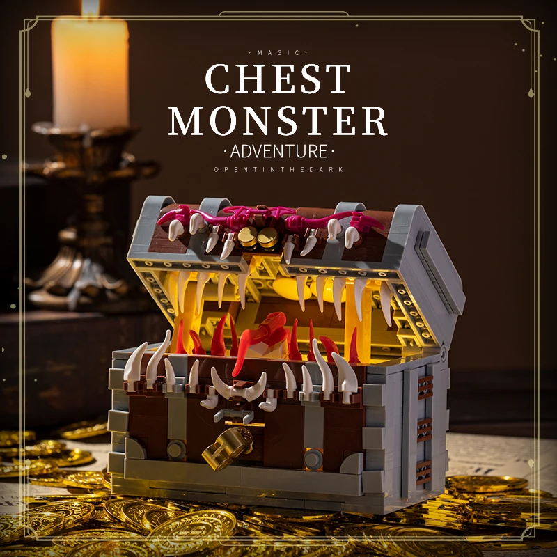 Treasure Mimic Chest Monster Building Blocks Set Action Figure Treasure Chest Monster Bricks Toy Puzzle Toy DIY Adult Desktop Or