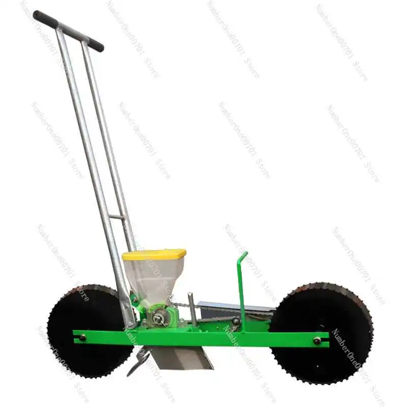 

Mini Farm Single Row Double Wheel Hand Push Vegetable Maize Soybean Planter Cabbage Radish Coriander Planter Precision Seeder