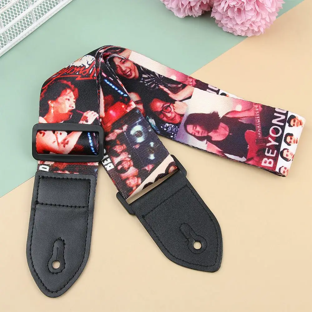 Nylon Guitar Strap for Acoustic Electric Guitar and Bass Multi-Color Guitar Belt PU Leather Ends Adjustable Colorful Printing