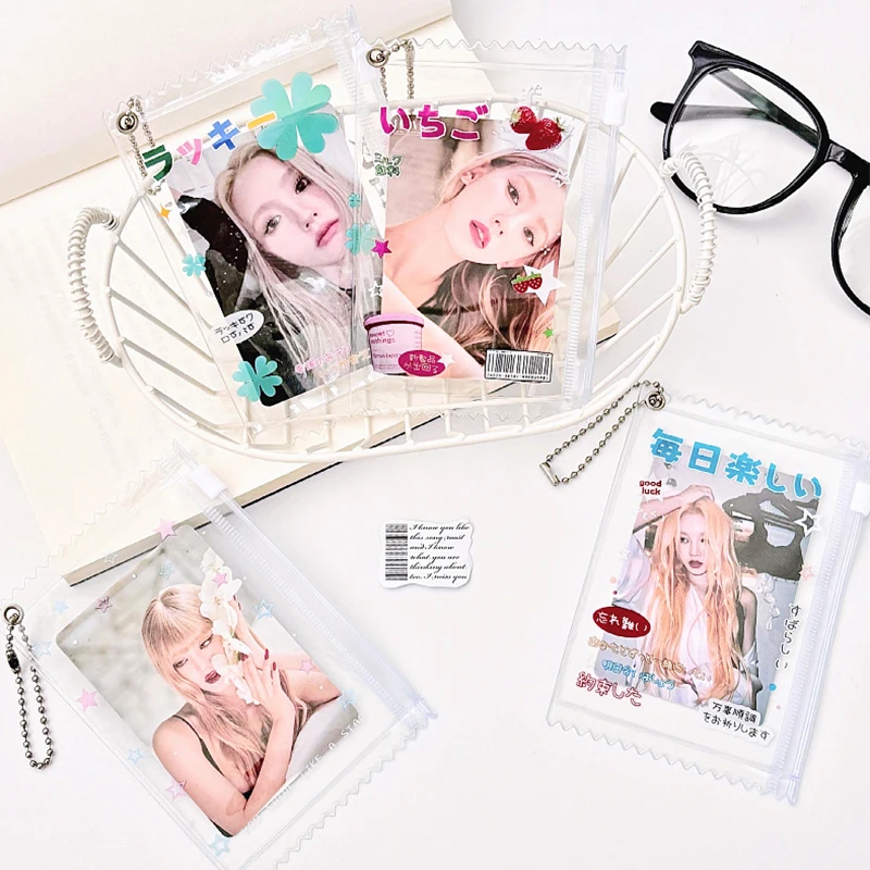 Cute Transparent Candy Bag para Meninas, Kpop Card Sleeves, Photocard Holder, Badge Display, Pendant Gift, 3"