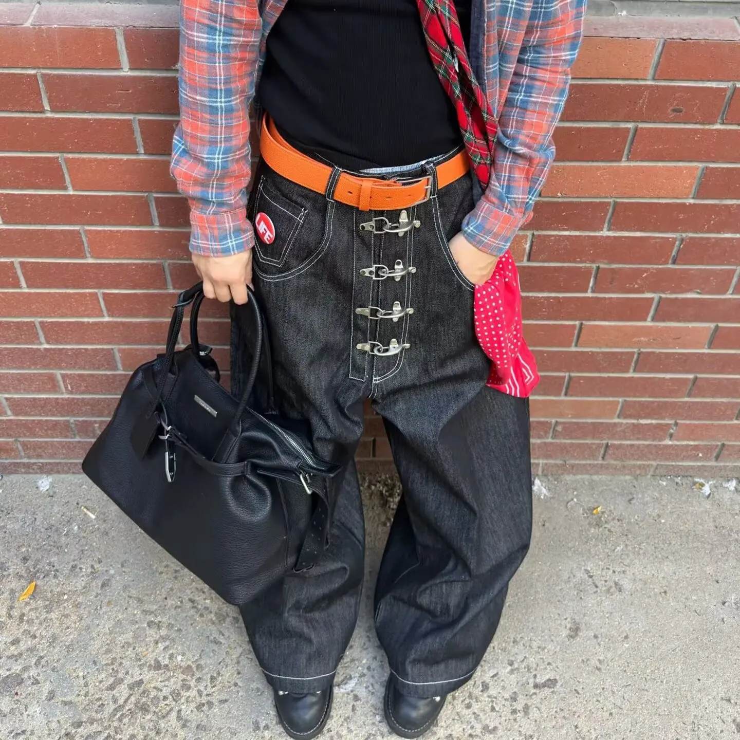 

Retro Denim Pants Baggy Silhouette Zipper Closure Casual Sle All-Season ex Vintage Look Straight Leg Jeans