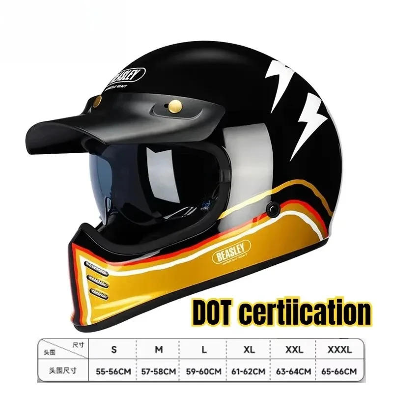 BEASLEY Motorcycle Helmet Double Lens Retro Full Helmet DOT Certification Four Seasons Helmet Men and Women Motorbike Helmets