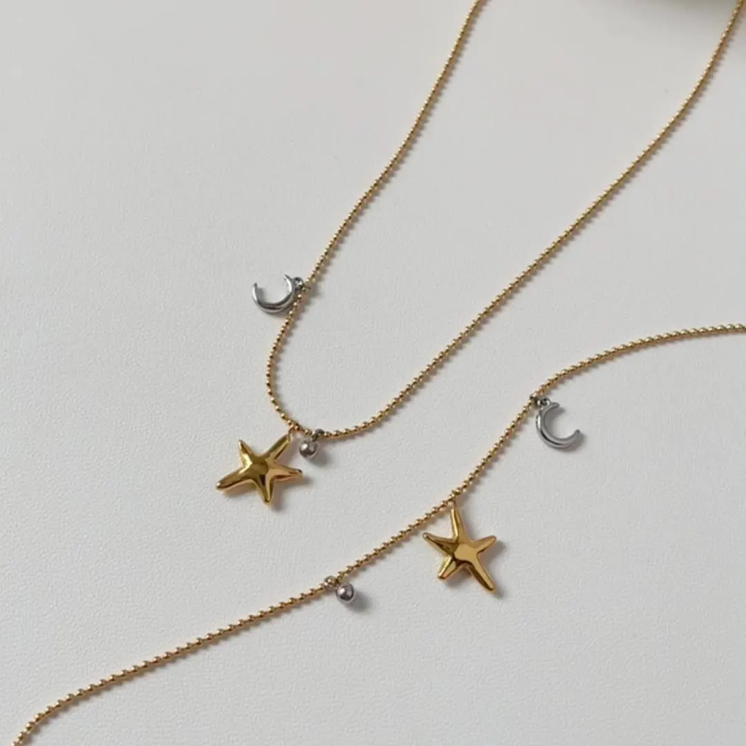 Statement Stainless Steel Star Moon Pendant Basic Necklace Gold Silver Color Rust Proof Charm Jewelry Accessories