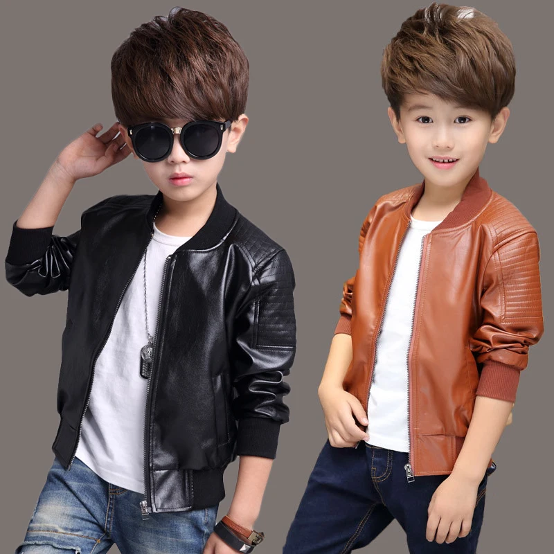 2 4 6 8 10 12 13 Years Big Boys Coat Autumn Winter Plus Velvet Warm Teen Kids Leather Jacket Fashion Waterproof Children Outwear