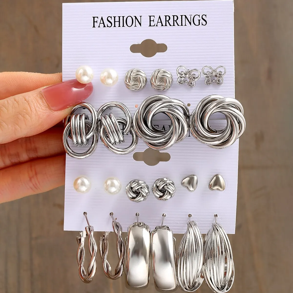 11 Pairs A Set Fashion Zinc Alloy Faux Pearl Rotation Geometry Decorative Earrings Womens Daily Decoration