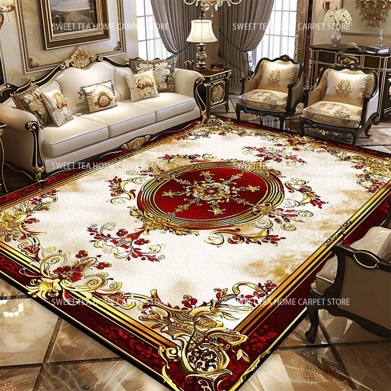 NONE Luxuriöser Teppich für Europa und Amerika, Großflächiger Wohnzimmer-Dekorationsteppich, Roter Schlafzimmerteppich, Rutschfeste Waschbare Teppiche, Couchtischunterlage 4