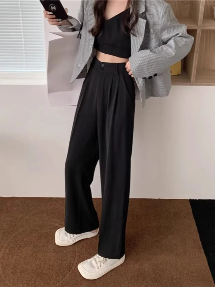 Solid Color Suit Pants, Women's Summer 2024 New Long Pants, High Waisted Wide Leg Casual Pants