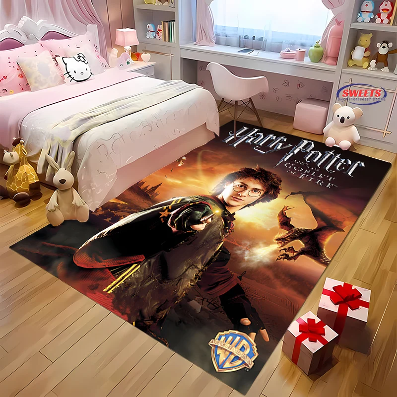 3D Harry Potter and The Goblet of Fire Carpet ! Bedroom Living Room Bed Mat, Non-slip Exquisite Home Decor, Durable Washable Rug