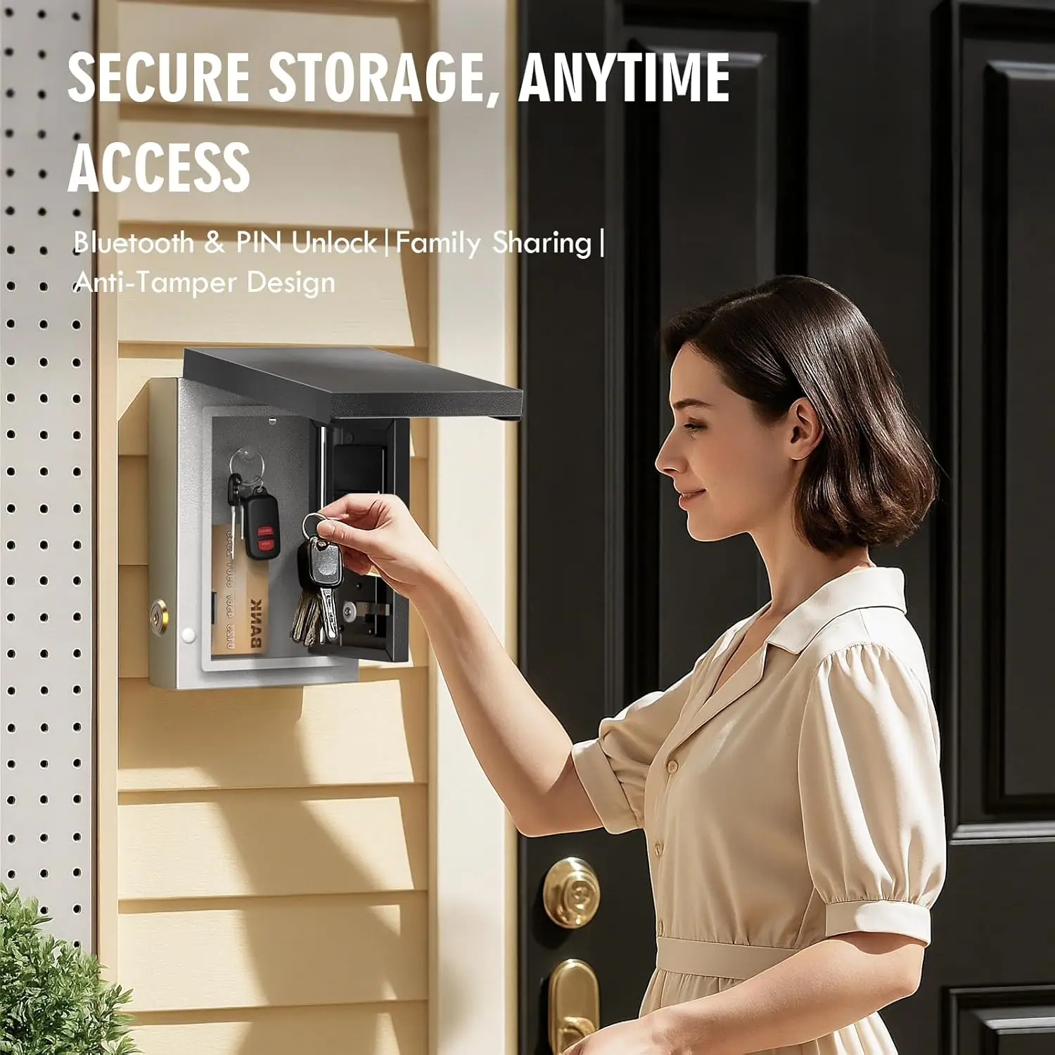 

Smart Key Safe Box with Waterproof Cover, OTP/APP Bluetooth/Wi-Fi/Fixed Code/Key Unlock, Security Storage for House Outside