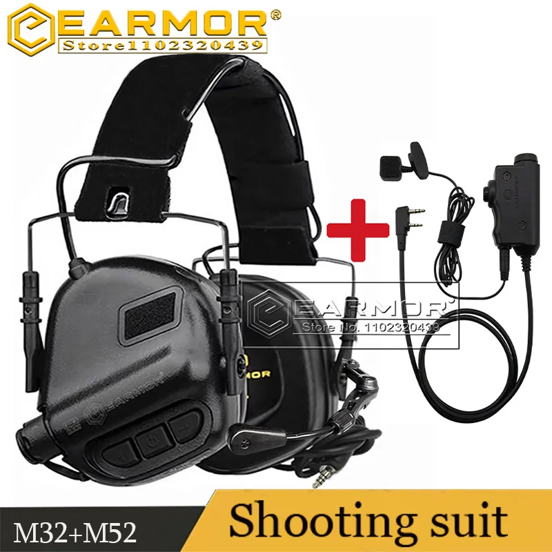 

Earmor M32 MOD3 Tactical Headset and M52 Military Headset PTT Adapter/Active Fire Earplugs, Electronic Hearing Protector