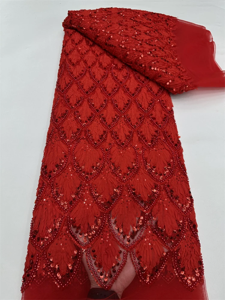 Luxurious Lace Fabric for Sewing, 2025 African Beaded Groom Embroidery, Nigerian and French Sequins, High Quality