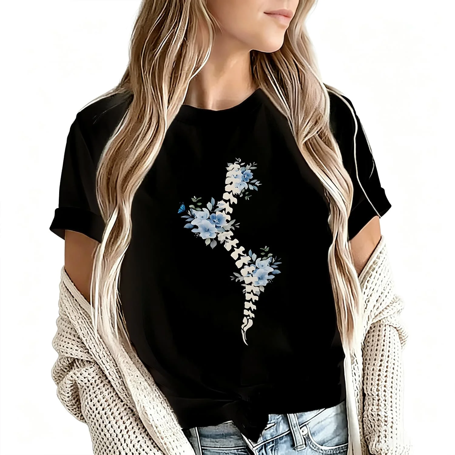 Blue Ankylosing Spondylitis Women's T-Shirt 100% Cotton Funny Graphic Short Sleeve Tee Novelty Shirt Casual Crew Neck Top S-5Xl