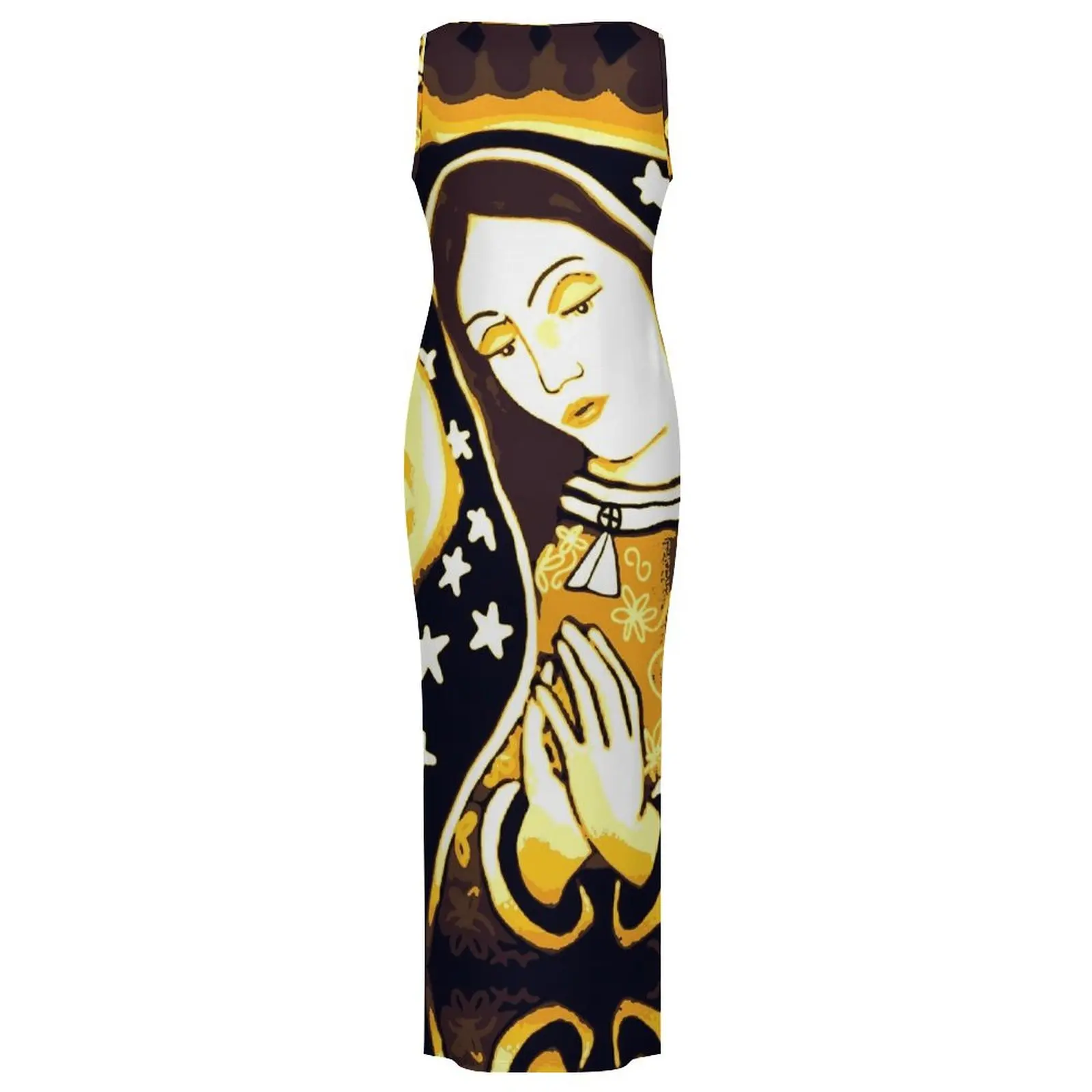 女性ボディコンドレスクラブパーティーメキシコ聖母マリアマキシドレス春グアダルーペの聖母ノースリーブストリートファッションドレス