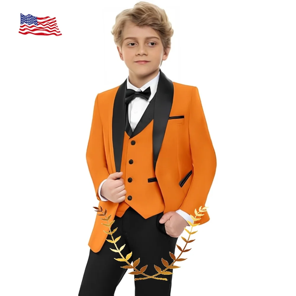 Boys Suit 3 Piece Set Wedding Tuxedo for Kids Shawl Collar Jacket Pants Vest Fashion Custom Clothes Formal Blazer Set