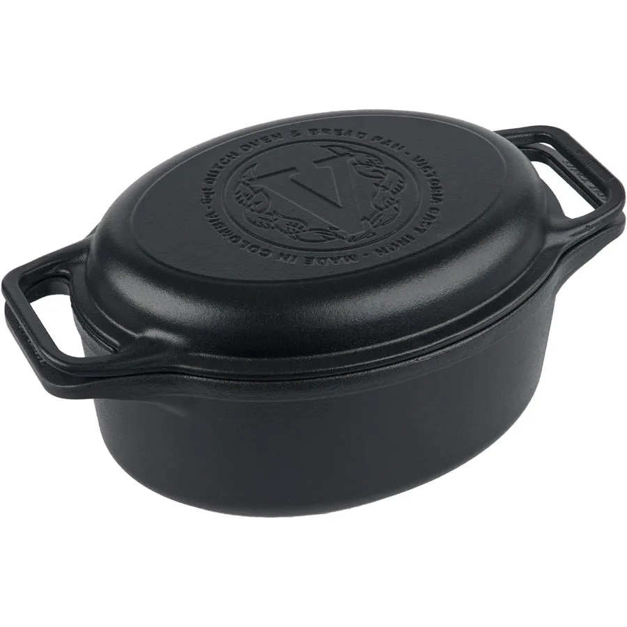 

6Quart Cast Iron Oval Dutch Oven Combination Combo Cooker Pot and Skillet for Versatile Kitchen Use Ideal for Baking Bread and