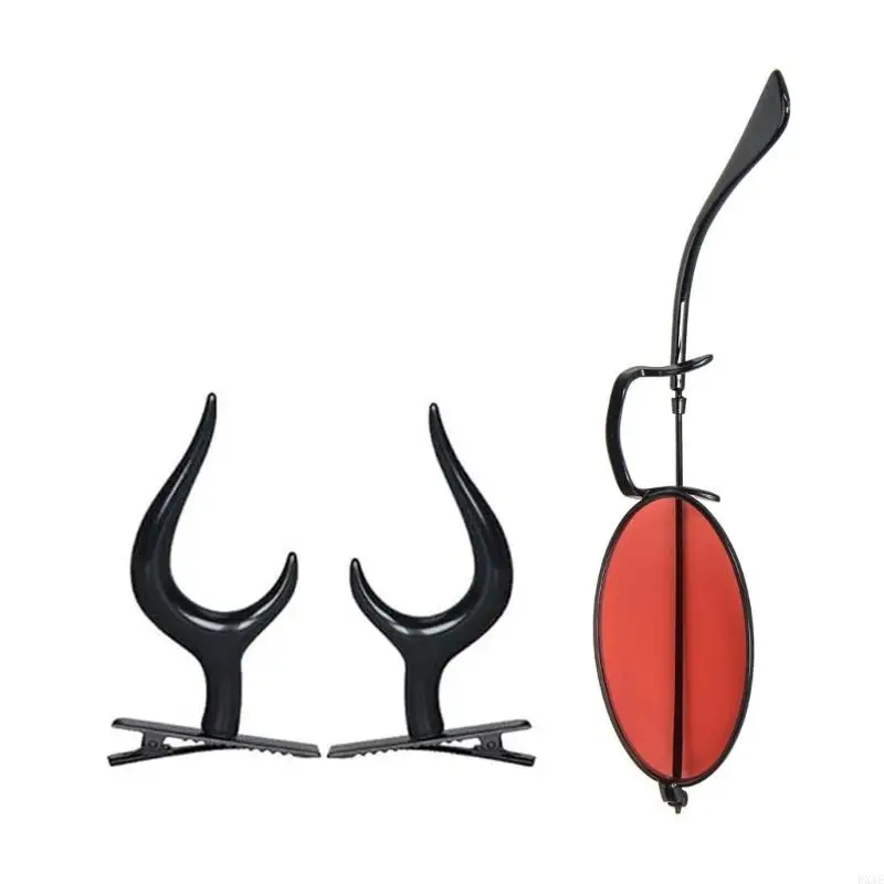 DXAE Monocular แว่นตาโซ่ DEVIL Horns คลิปผม Monocle แว่นตากันแดด Alastor เครื่องแต่งกายอุปกรณ์เสริมสำหรับคอสเพลย์ฮาโลวีน