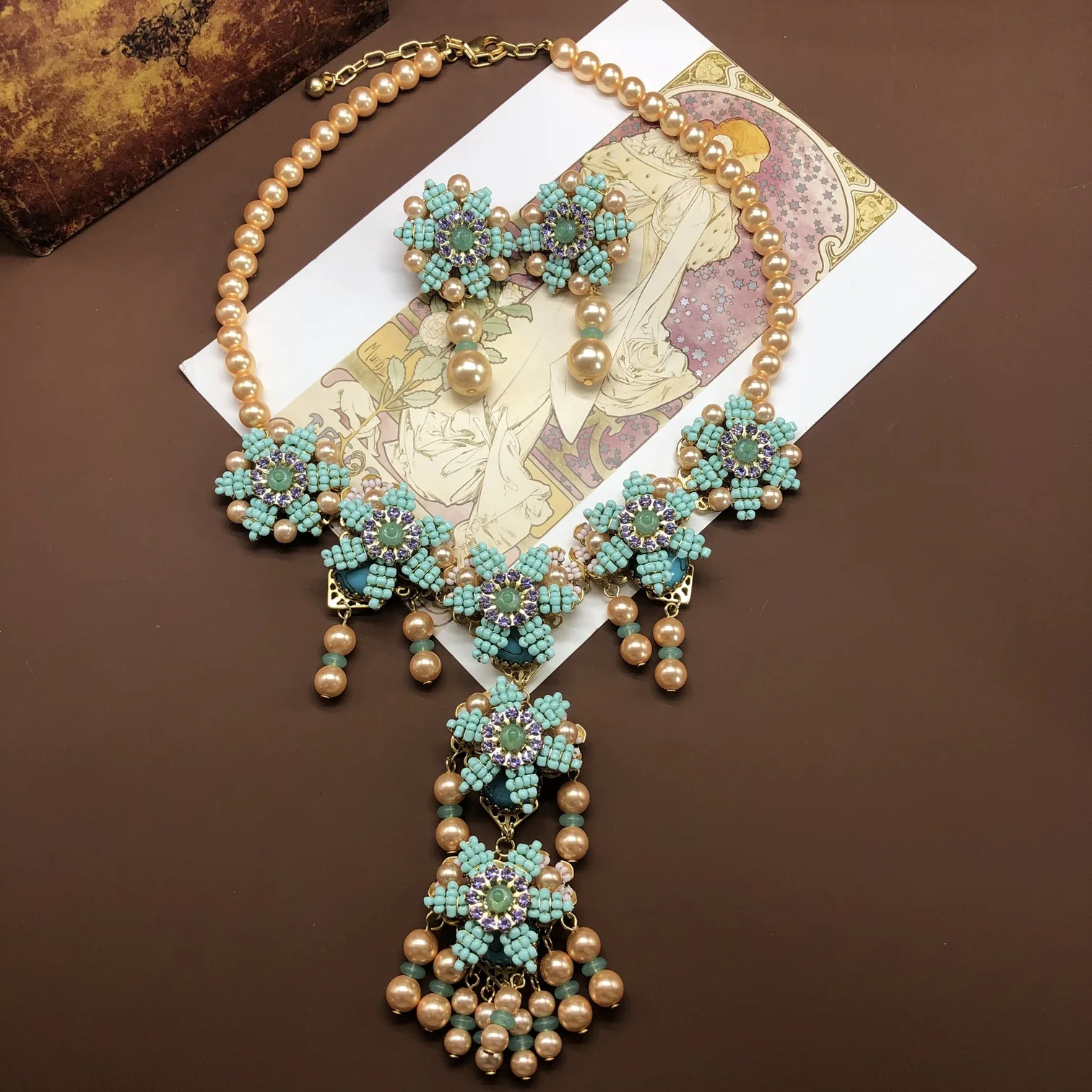 colar feito à mão temperamento da indústria pesada brincos de diamante completo elegante