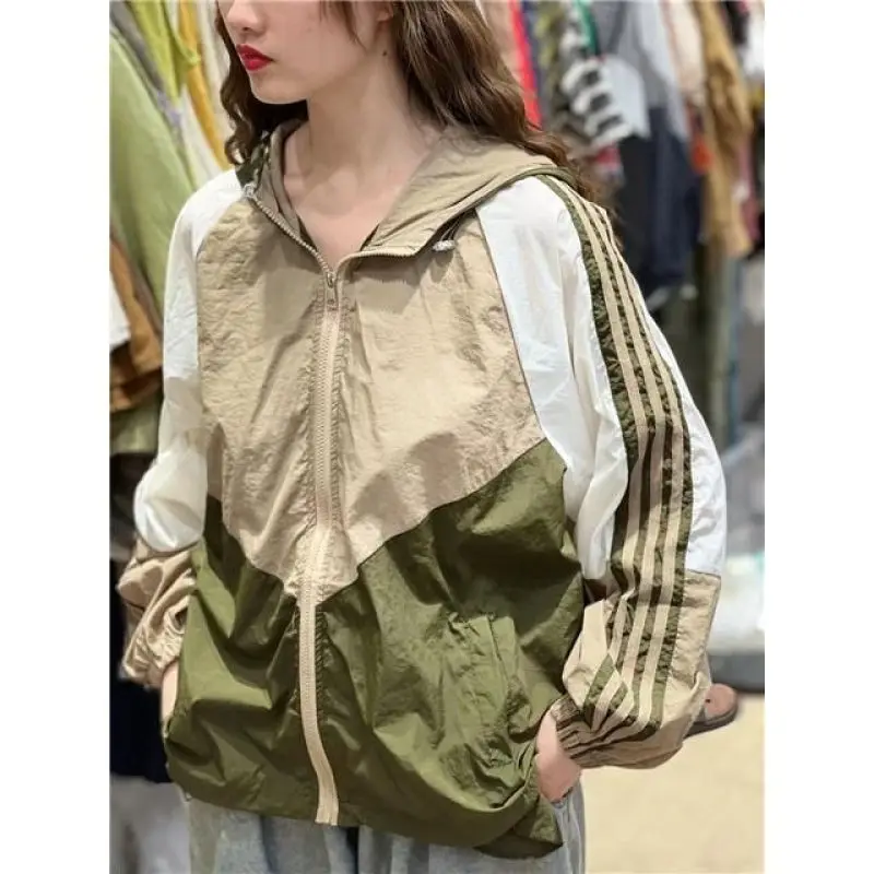 2023 New Summer Fashion Minimalist Stripe Color Blocking Loose Casual Oversize Versatile Thin Breathable Sun Protection Jacket