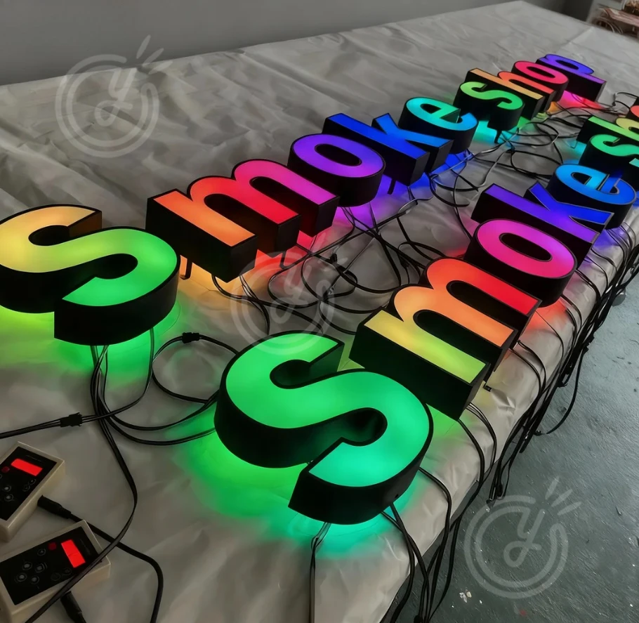 Custom LED Business Logo Sign 3D Sign: Display RGB Pixel Frontlit Advertising Storefront Neon Bar Barber Shop Light Addressable