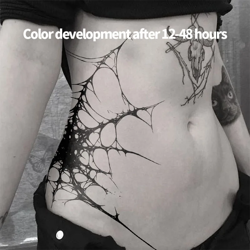 American Dark Spider Web Herbal Juice Tattoo Sticker Fake Tattoo Shoulder Durable Waterproof Gothic Temporary Tattoos Party Gift