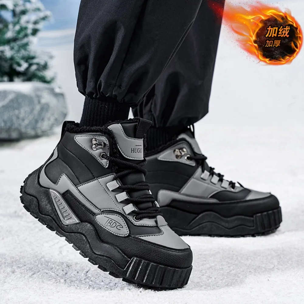 الشتاء الرجال ملابس العمل حذاء من الجلد الدافئة أفخم سميكة وحيد الثلوج الأحذية الارتفاع زيادة مقاوم للماء الدانتيل يصل الرجال أحذية قطنية في الهواء الطلق #4