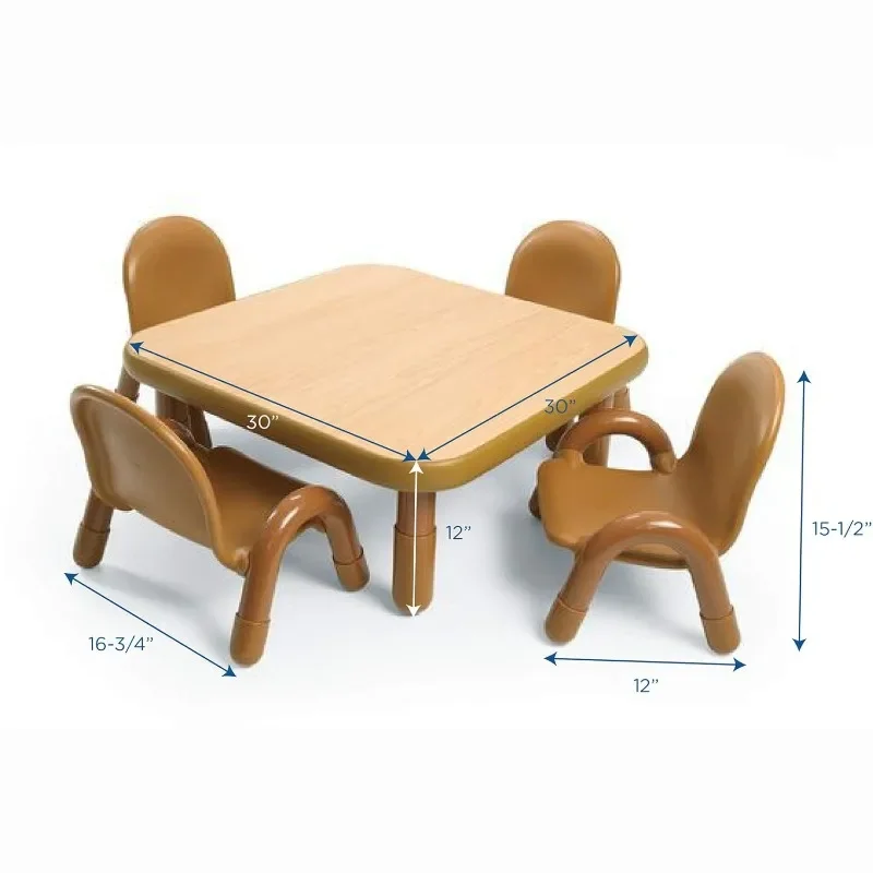 Children’s Factory Baseline Toddler Square Table and Chairs Set, Natural Wood – Includes One 30”, 12” High Square Table
