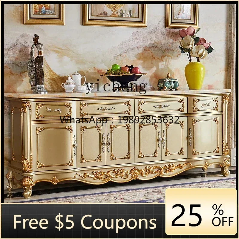 

European marble dining cabinet solid wood carving flower locker living room partition entrance cabinet