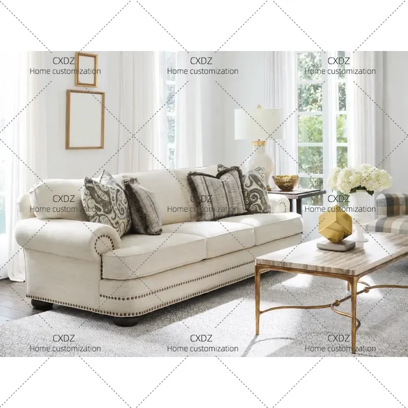 Rural Simple Living Room Three Person Sofa Fabric Leather Customizable Couch for Home Furniture