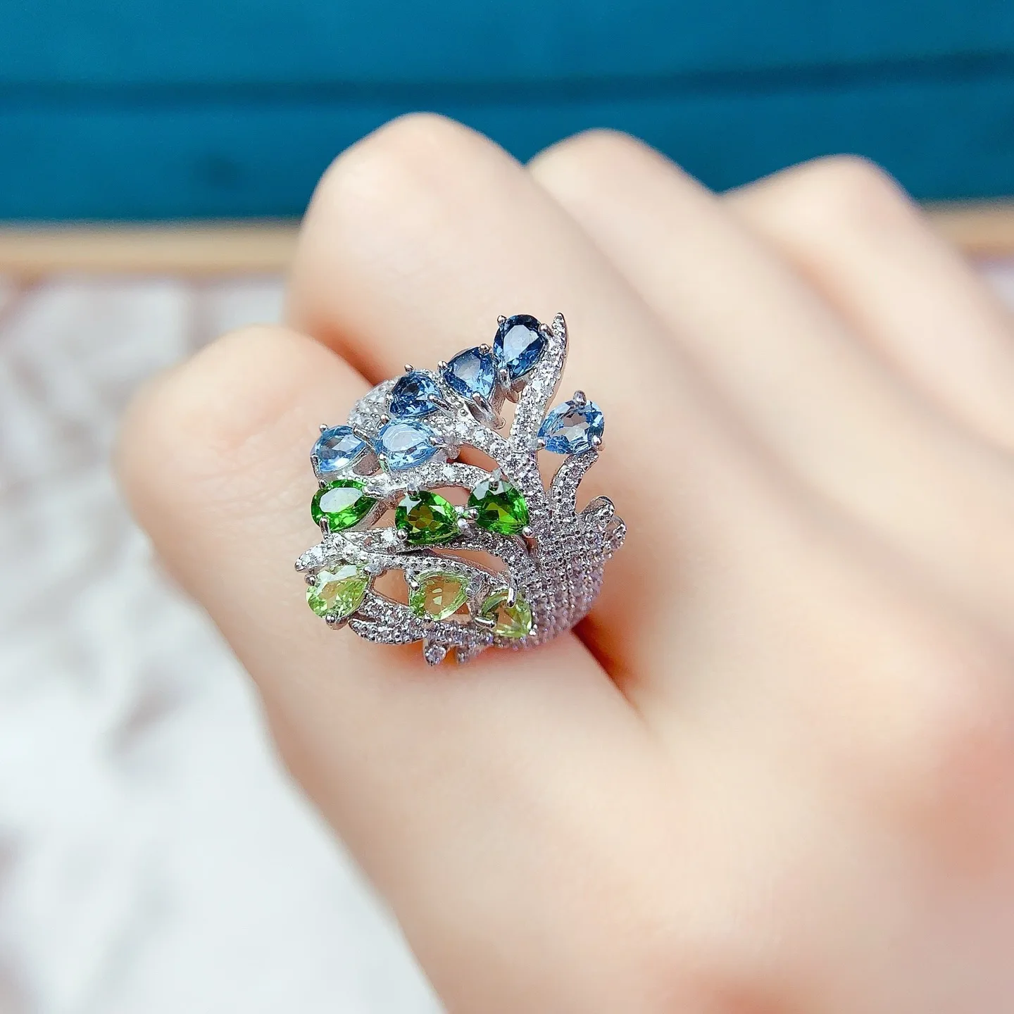 

Кольцо с натуральным диопсидом и оливином топазом 3*4 мм, настоящее серебро S925, сертификат, изысканные модные очаровательные свадебные украшения для женщин FS