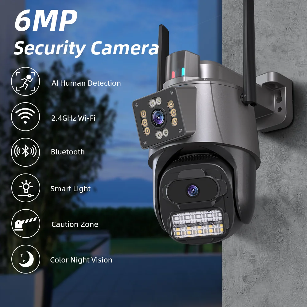 4K 8MP 6MP HD Dual Lens WIFI Camera Dual Screen PTZ Camera Outdoor Auto Tracking Security Camera Waterproof Surveillance ICSEE image 2