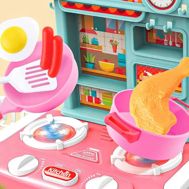 Toddler Kitchen Playset Set Of 27 Kitchenware Set Accessories Interactive Portable Kitchen Food Pretend Toy With Light And Music