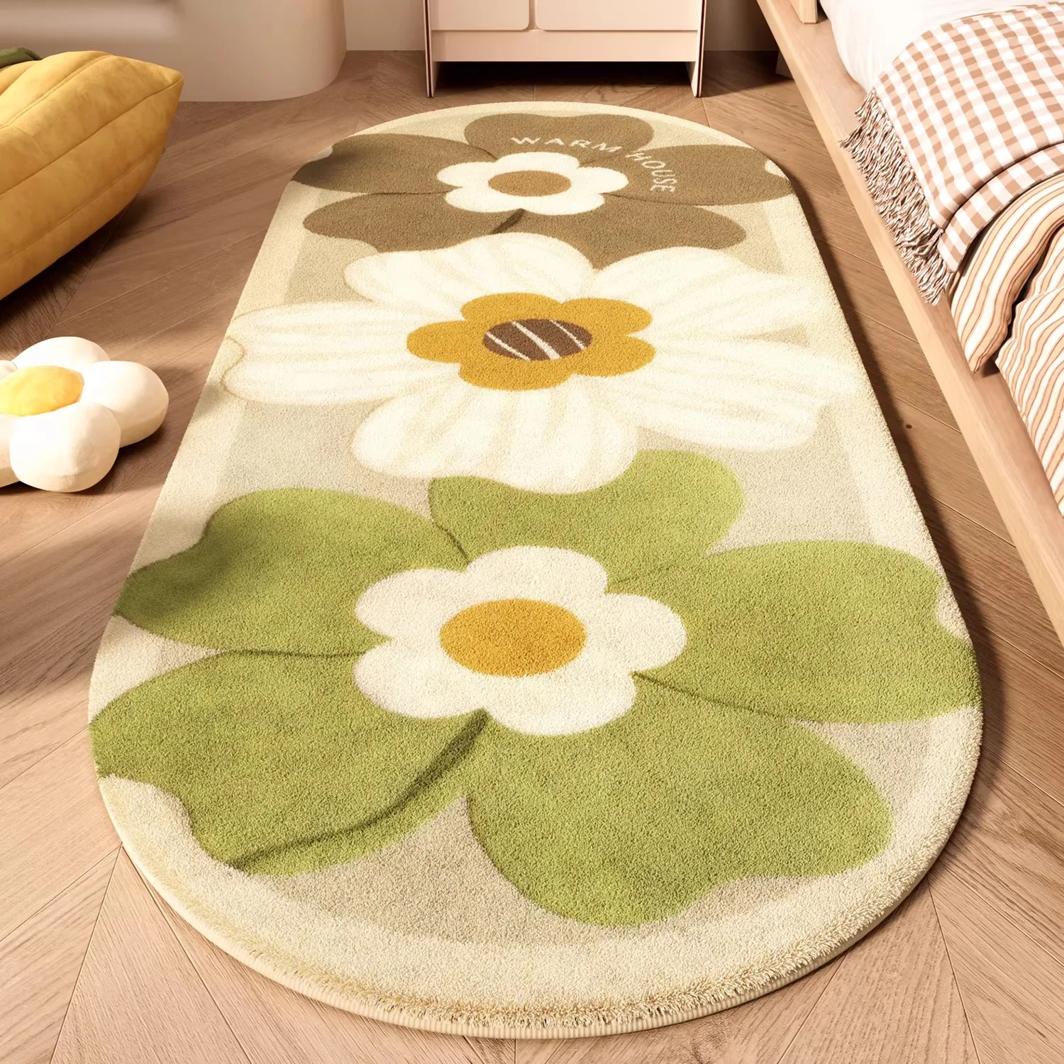 Bedroom Carpet Bedside Floor Mat Soft Comfortable Foot Mats Orange Floral Rug Sweet Japanese and Korean Style Home Decor Rugs