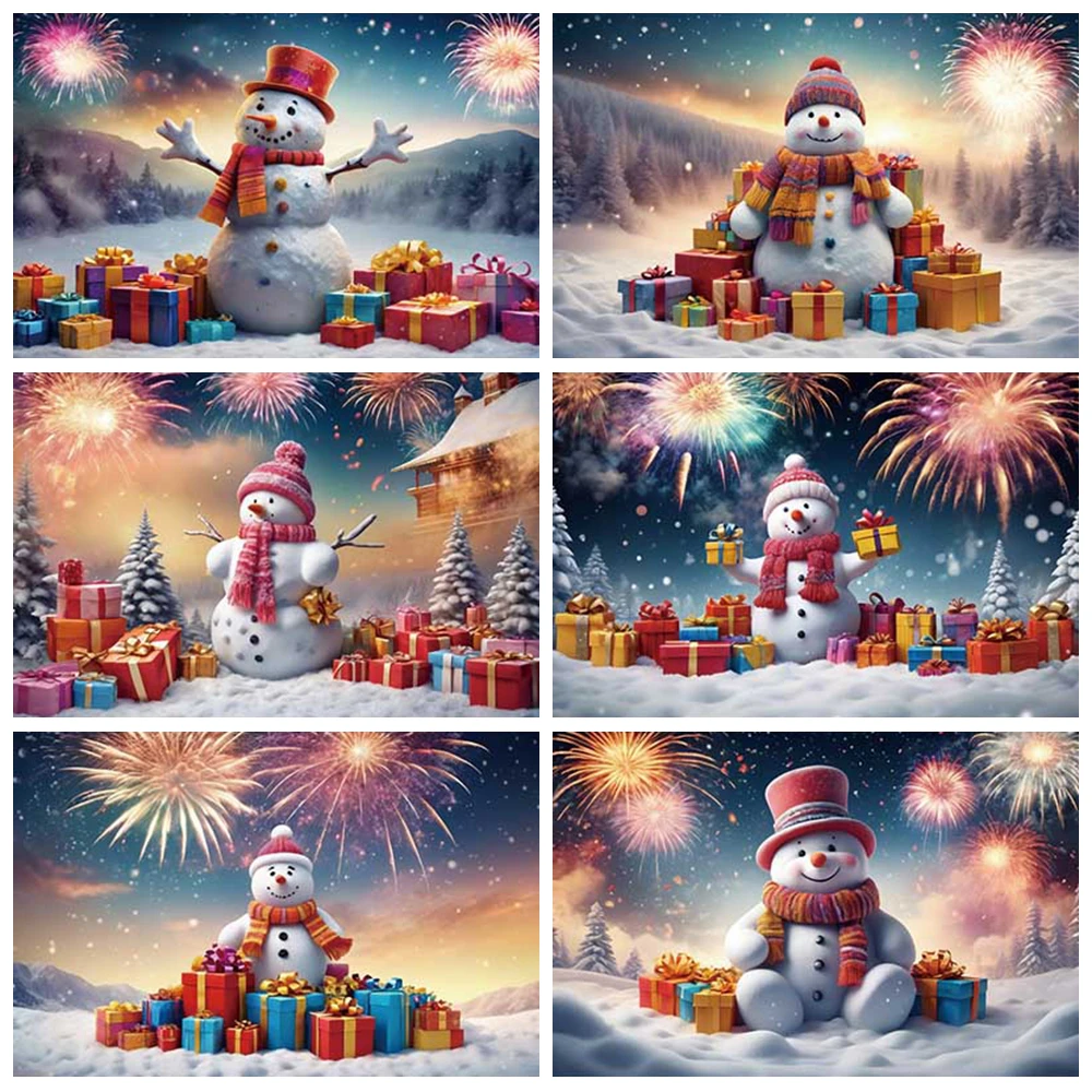 

Merry Christmas New Year Background Photography Xmas Tree Xmas Snowman Photocall Backdrop Children Family Party Decor Props