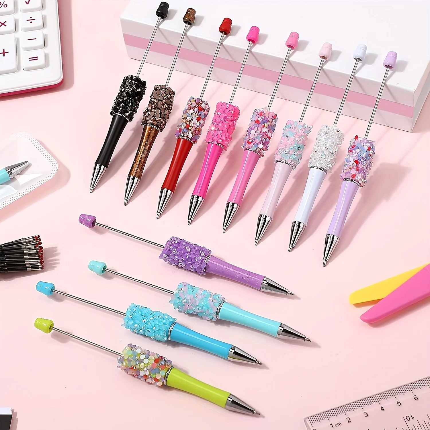 

70 Pcs Petal Glitter Beadable Ballpoint Pen DIY Set: Retractable Diamond Bead Pen with Black Ink for Party Office Craft Making