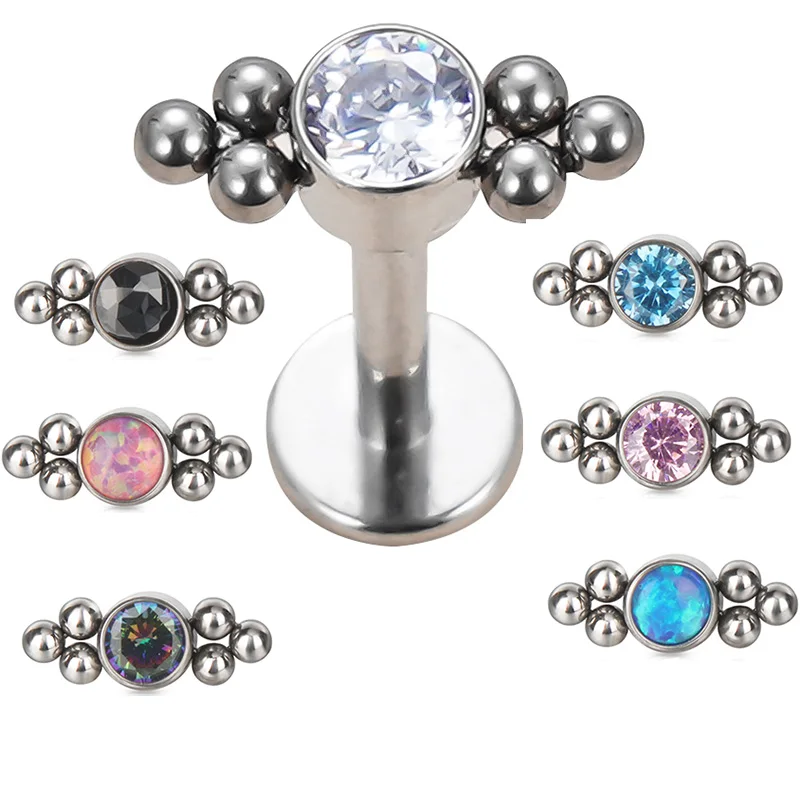 ASTM F136 Titanium Ear Studs 6 Balls Cluster With CZ Bezel Set Top PIERC Labret Lip Stud Ear Cartilage Helix Piercing Jewelry