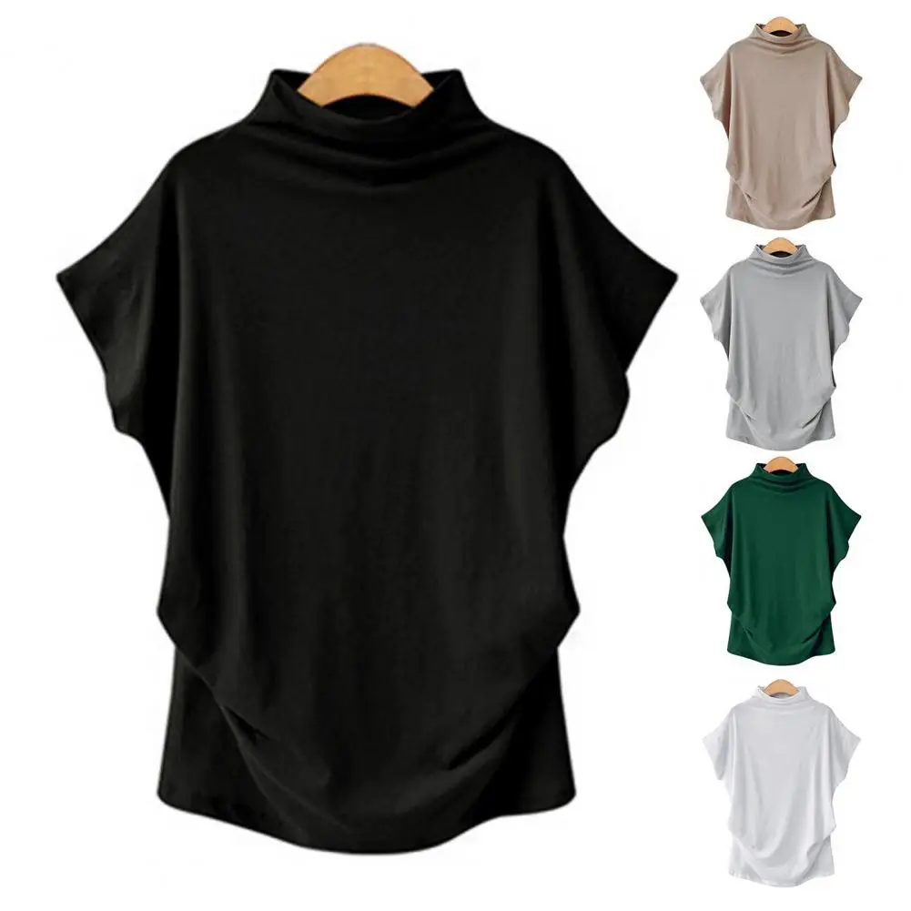 

Stand Collar T-shirts Women Summer Soft Crop Tops Sexy Breathable Short-sleeve Leisure Solid Daily All-match Sweet Ins Popular