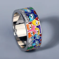 New Fashion Silver Color Rings for Women Creative Handmade Enamel Craft Unique Trendy Jewelry High Luxury Craft Ring Party Gift