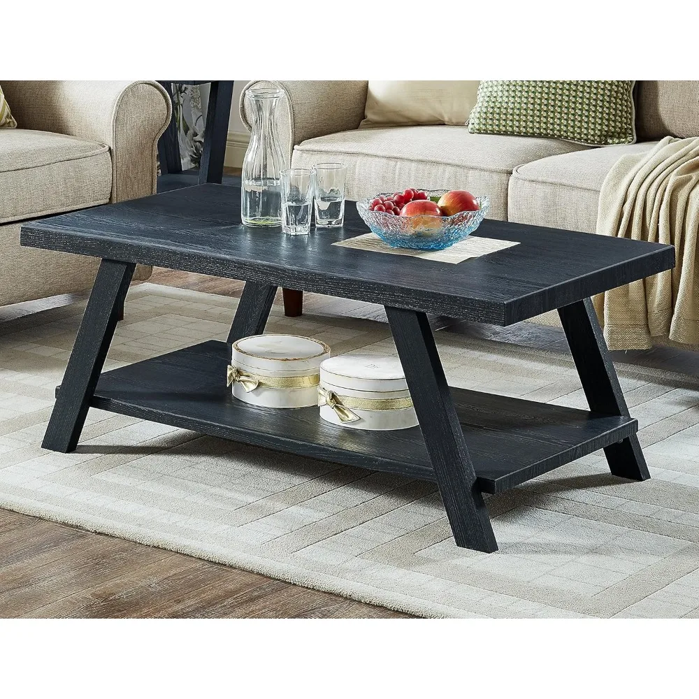 

Athens Contemporary Replicated Wood Shelf Coffee Table in Black Finish