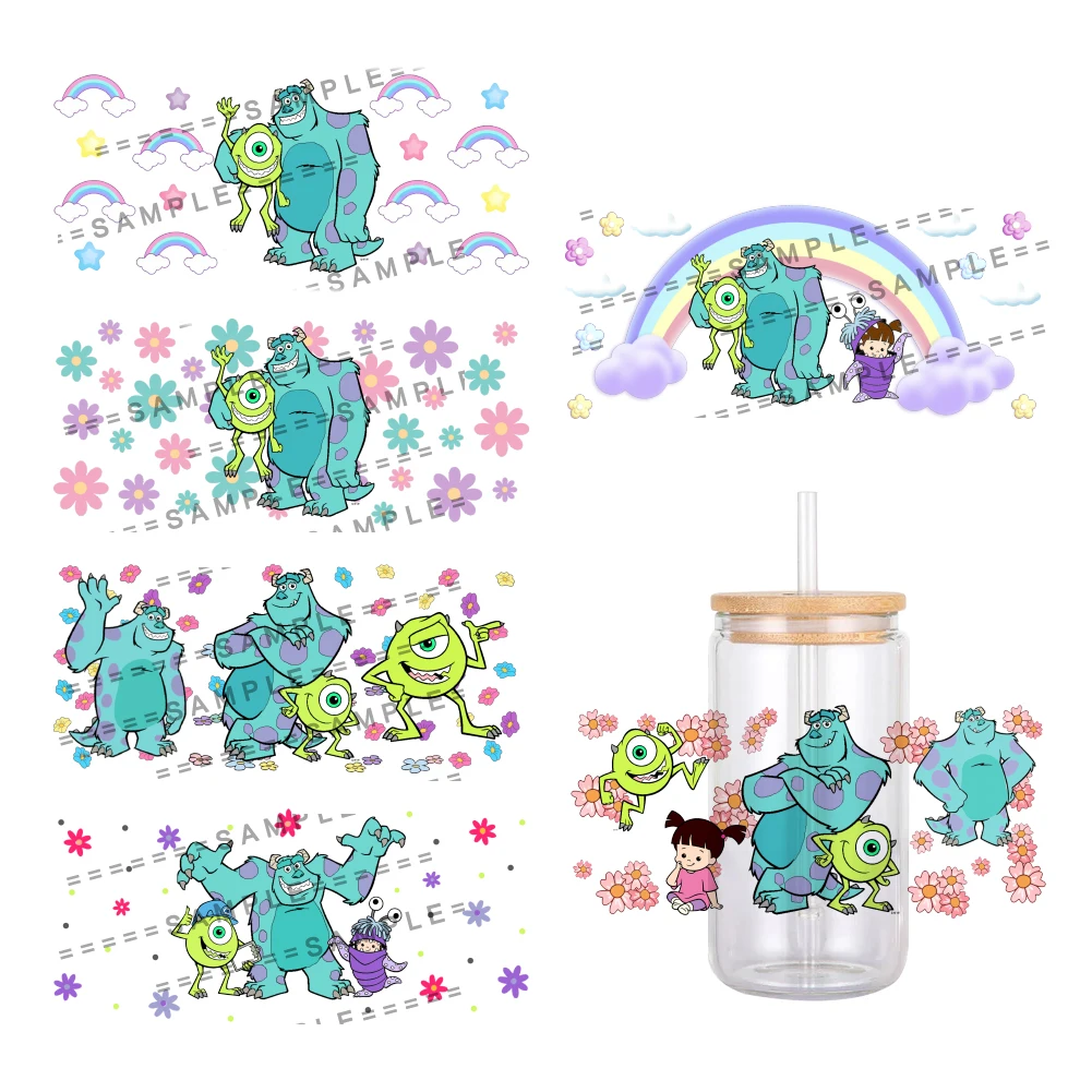 Disney Cartoon Monsters Inc Pattern UV DTF Transfer Sticker Waterproof Transfers Decals For 16oz Glass Cup Wrap Stickers