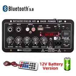 220V 12V Digital Bluetooth Amplifier Board Subwoofer Dual Microphone Karaoke Amp Speaker Home Theater DIY Rechargable Version