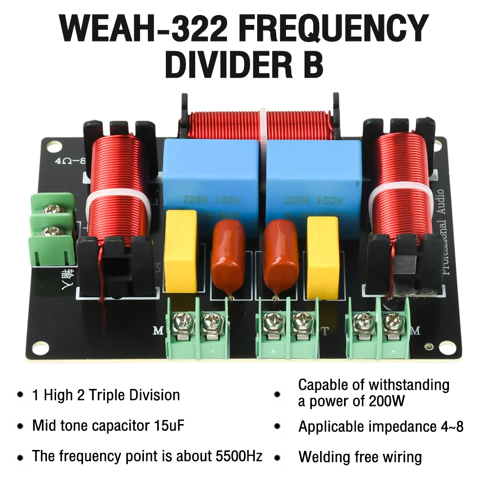 3-Way 200W 5500Hz / 5300Hz Frequency Divider DIY Speaker Filter Circuit Home Theater Hifi Stereo Audio Crossover Filters