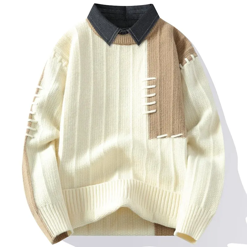 Two Items  Sweater, for Outdoor Use, for Fishing, Fashionable, for Men, Trendy, Versatile, Sports, Casual Wear, Knitted Sweater