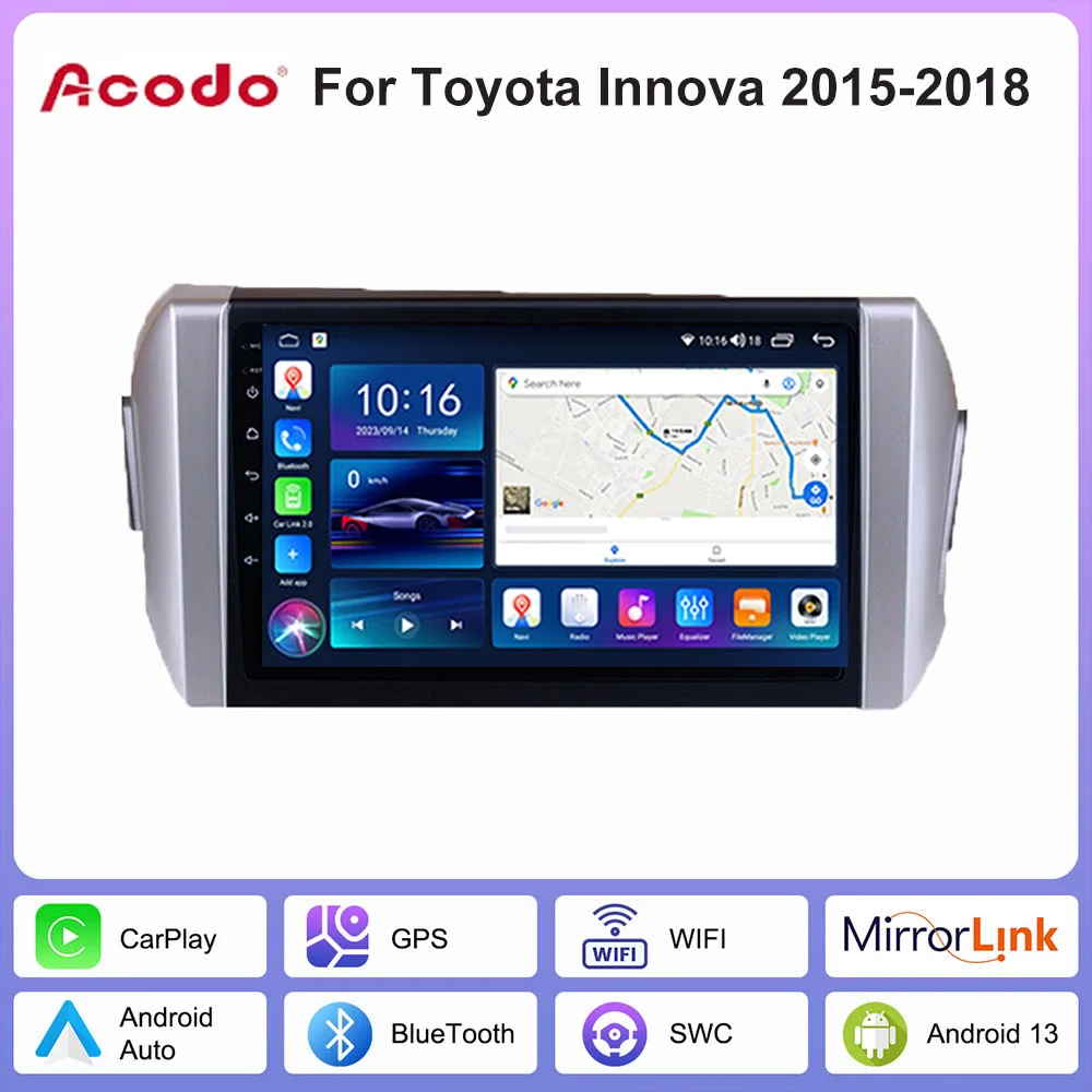 

Acodo Android 13 For Toyota Innova 2015-2018 Car Stereo Multimedia GPS BT IPs fouch Screen wireless Carplay Android Auto Car