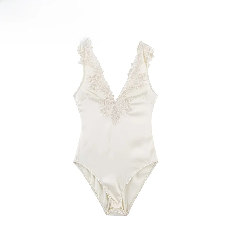 

Spring New ZR Women's Fashion Lace Silk Satin Sensation One-Piece Suit 1500201 High Waist Straight Leg Short Pants Polyester ...