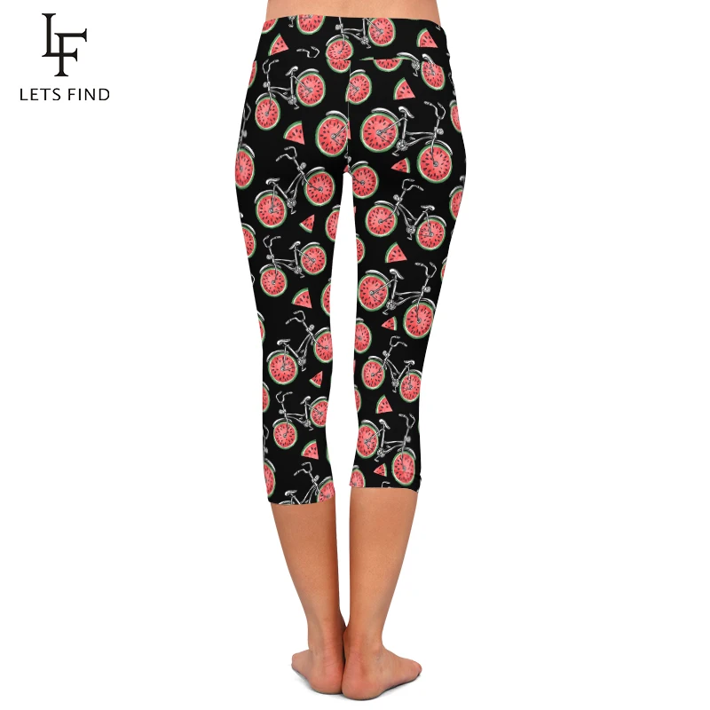 Sommer Neue Design Fahrrad mit Wassermelone Räder Druck Capri Leggings Hohe Taille Fitness Mid-Kalb Frauen Leggings